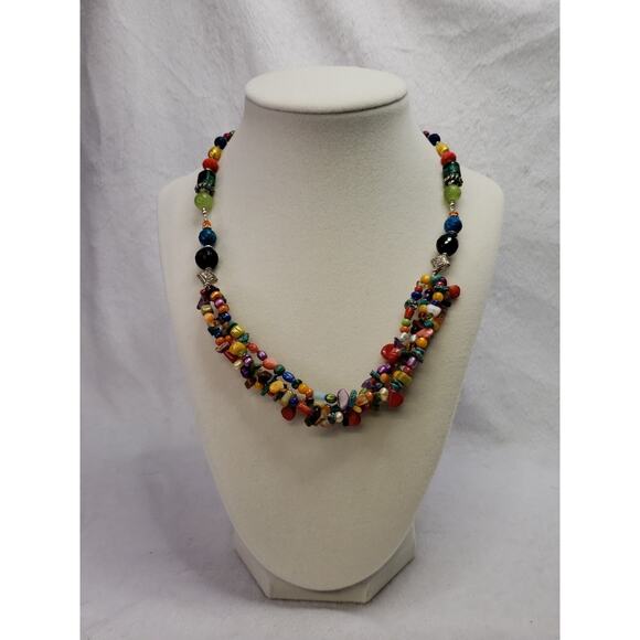 18 Inch Multicolor Stone Shell Glass 4 Strand Necklace - Picture 2 of 5